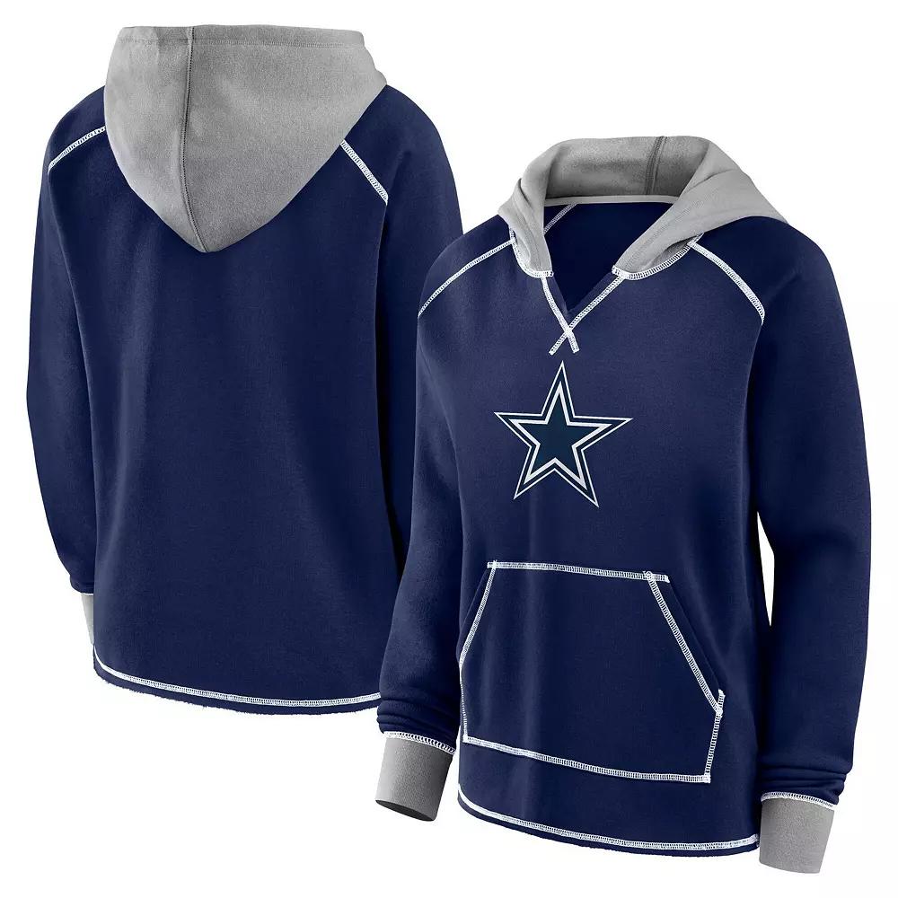 Women's Navy Dallas Cowboys Boom Fleece Pullover V-Neck Hoodie,  Product Image