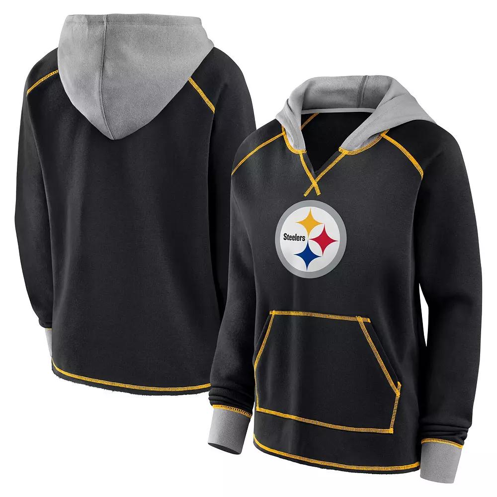Women's Black Pittsburgh Steelers Boom Fleece Pullover V-Neck Hoodie,  Product Image
