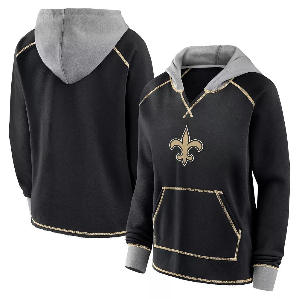 Women's Black New Orleans Saints Boom Fleece Pullover V-Neck Hoodie,  Product Image