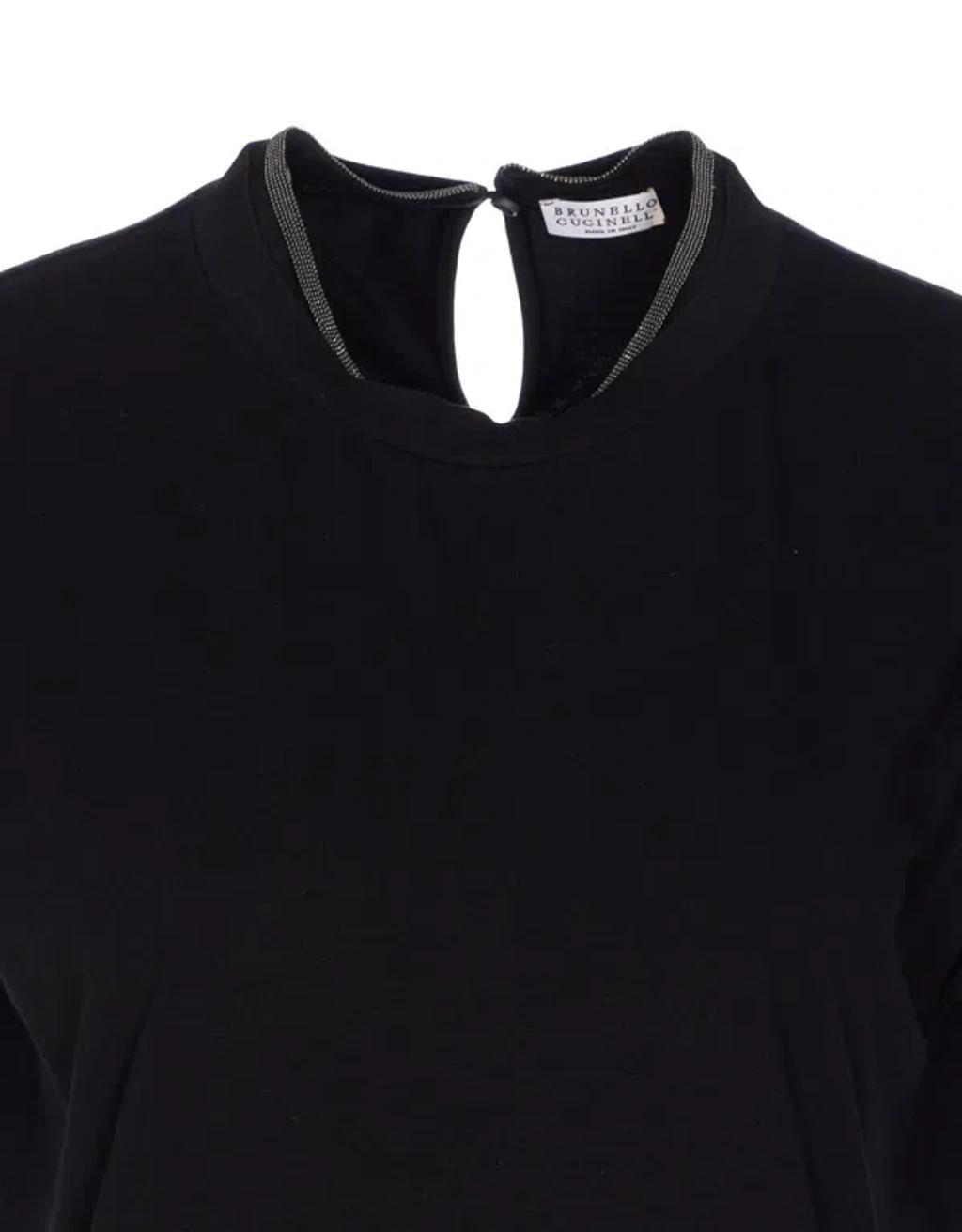 BRUNELLO CUCINELLI Women Stretch Cotton Jersey T-shirt With Precious Faux-layering In Black Product Image