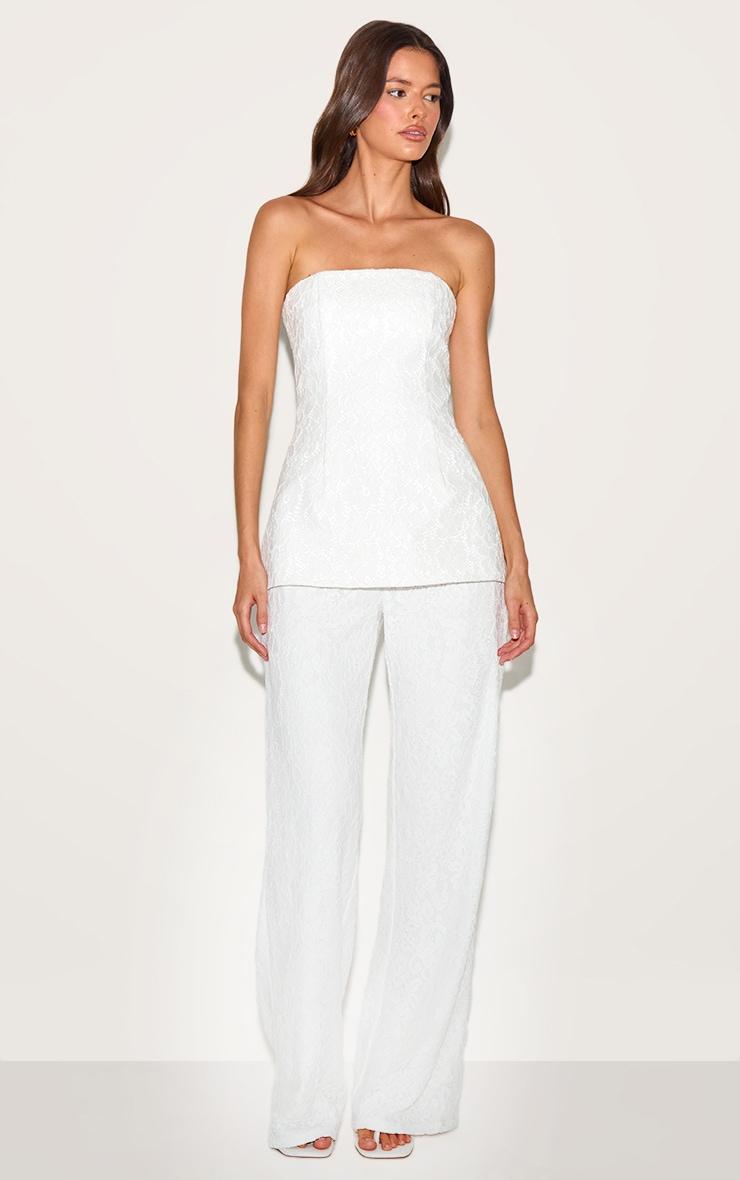 White Lace Bandeau Overlay Straight Leg Jumpsuit Product Image