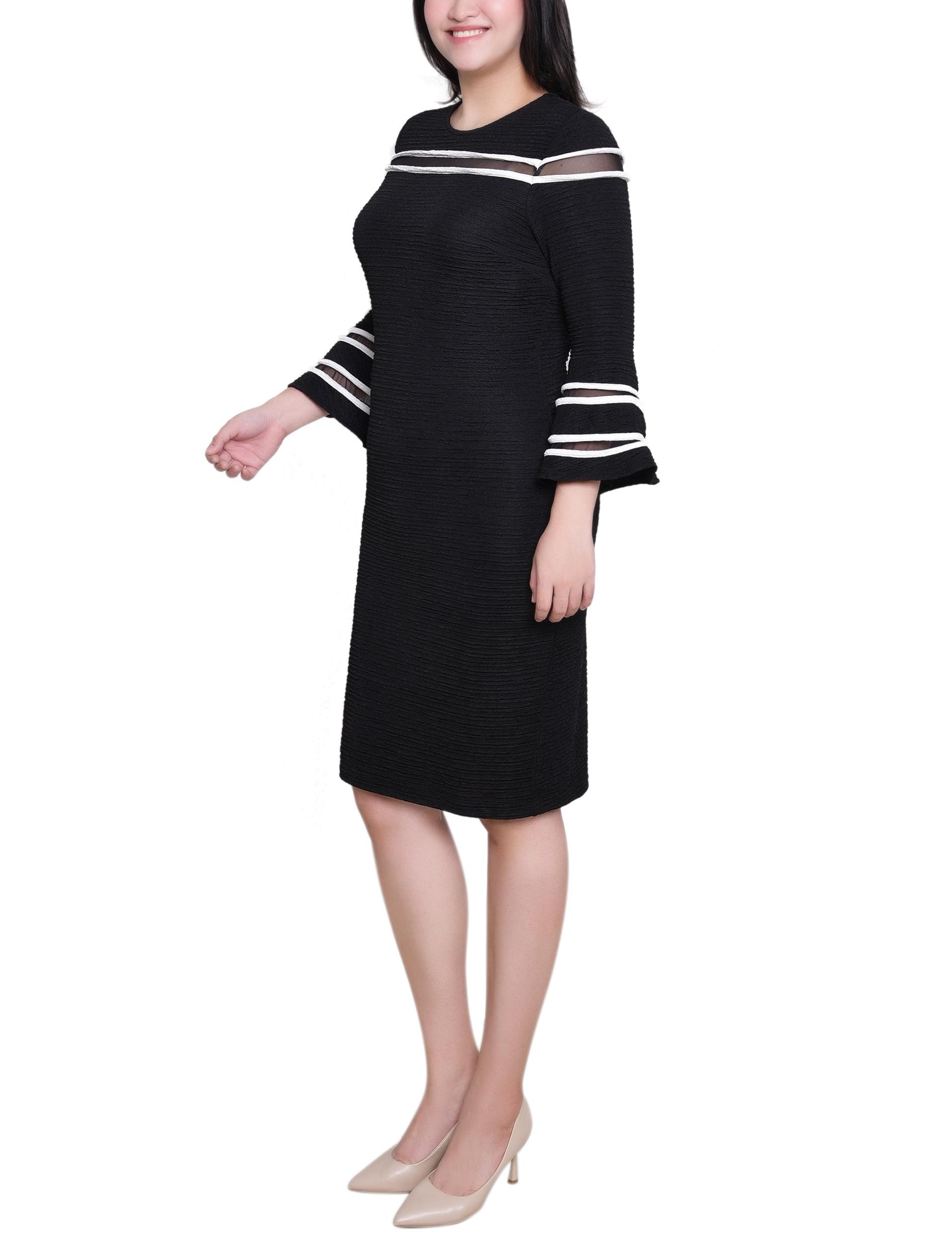 Black White Long Bell Sleeve Dress With Contrast Striping Product Image