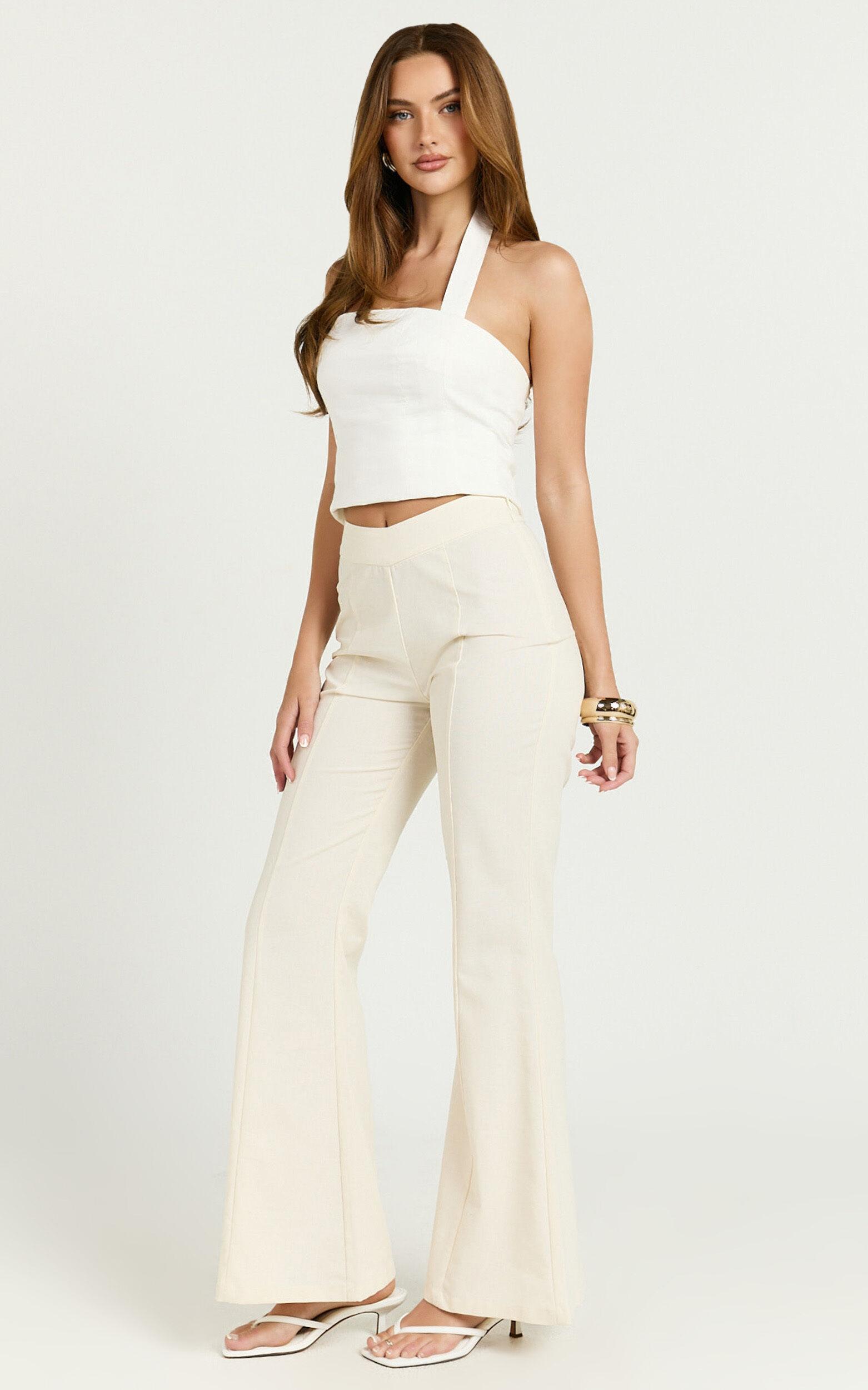 Jamir Pants - Linen Look High Waisted Fit and Flare Pants in Cream Product Image