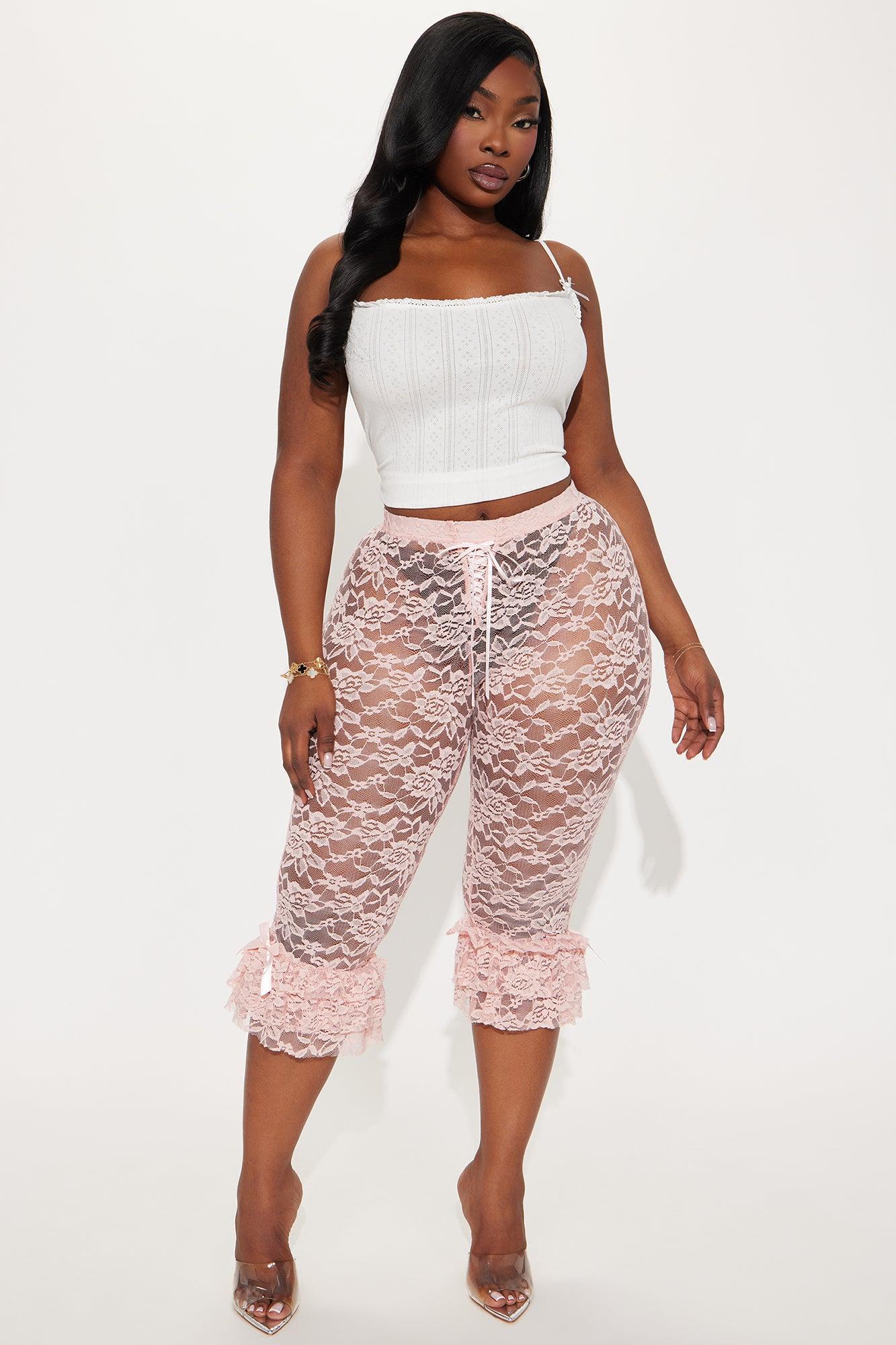 Magnolia Lace Ruffle Capri Legging - Pink Product Image