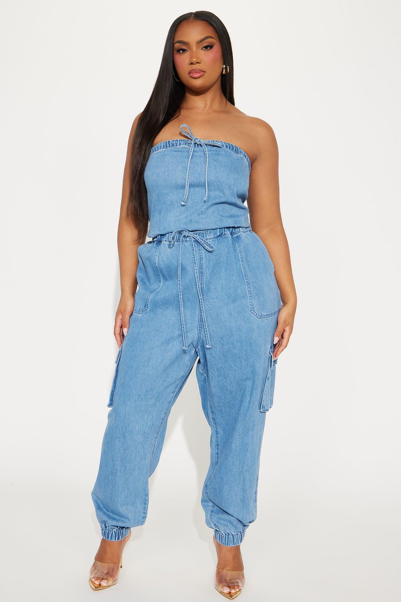 On The Go Denim Jumpsuit - Medium Wash Product Image