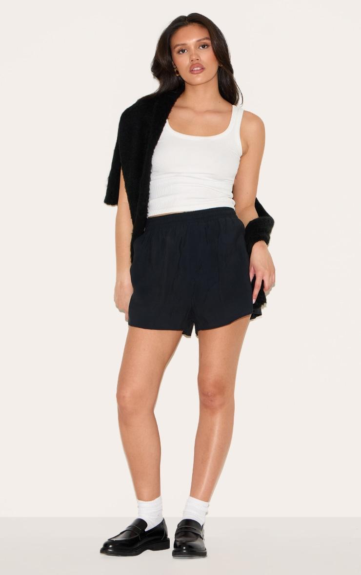Black Peached Woven Elasticated Waist Shorts Product Image