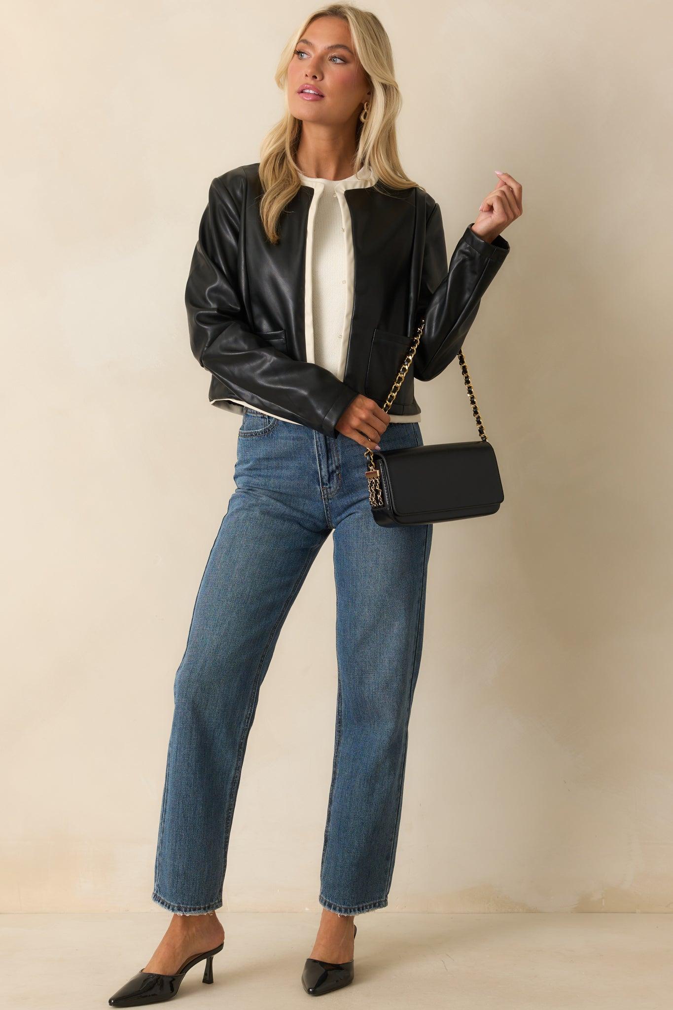 Time For Something New Black Faux Leather Jacket Product Image