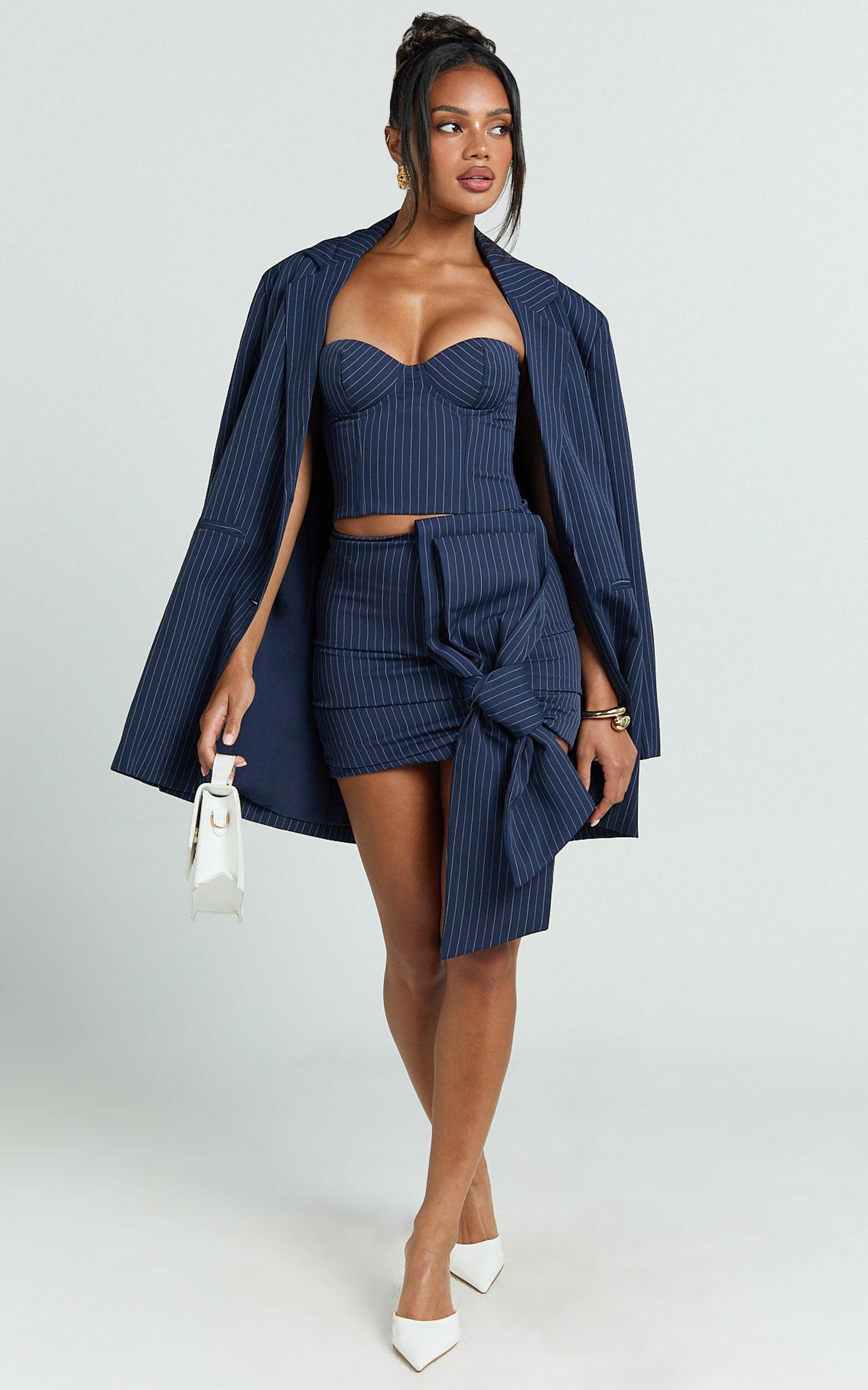 Elliot Top - Pinstripe Strapless Underwire Corset Top in Navy Product Image