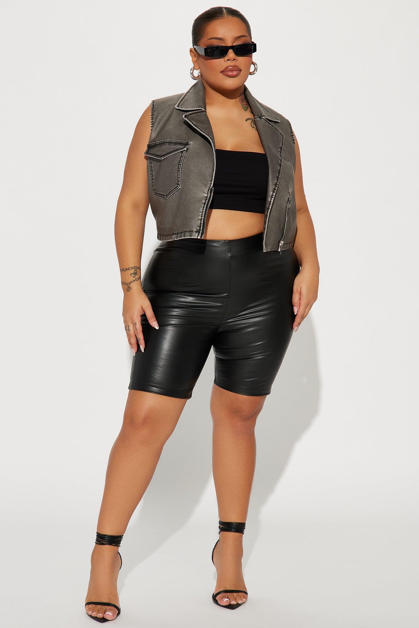 On The Daily Faux Leather Biker Short - Black Product Image