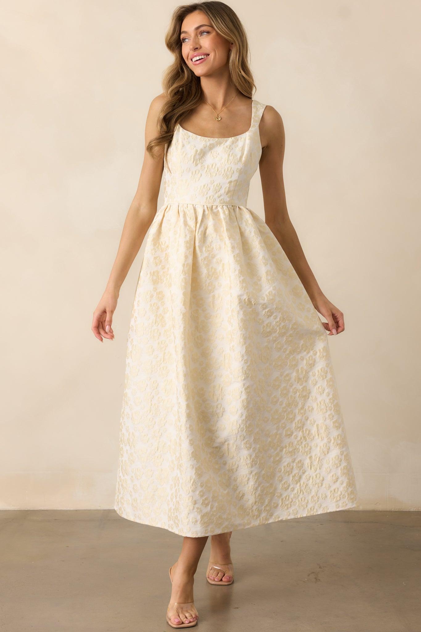 Full Dance Card Butter Yellow Floral Jacquard Maxi Dress Product Image