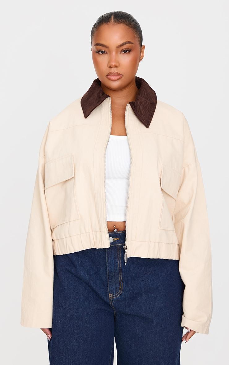 Plus Beige Contrast Collar Twill Jacket Product Image