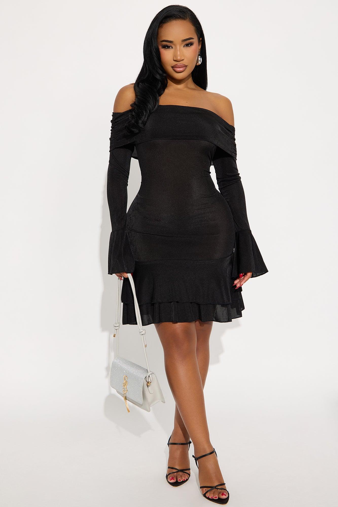 Faith Off Shoulder Ruffle Mini Dress - Black Female Product Image