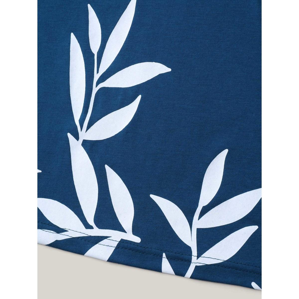 Plus Size Leafy Printed Hem Pleated Sleeveless Top Women Mediumblue Resort Pleated Square Neck Vacation Tank Tops Camis BloomChic 12/L Product Image