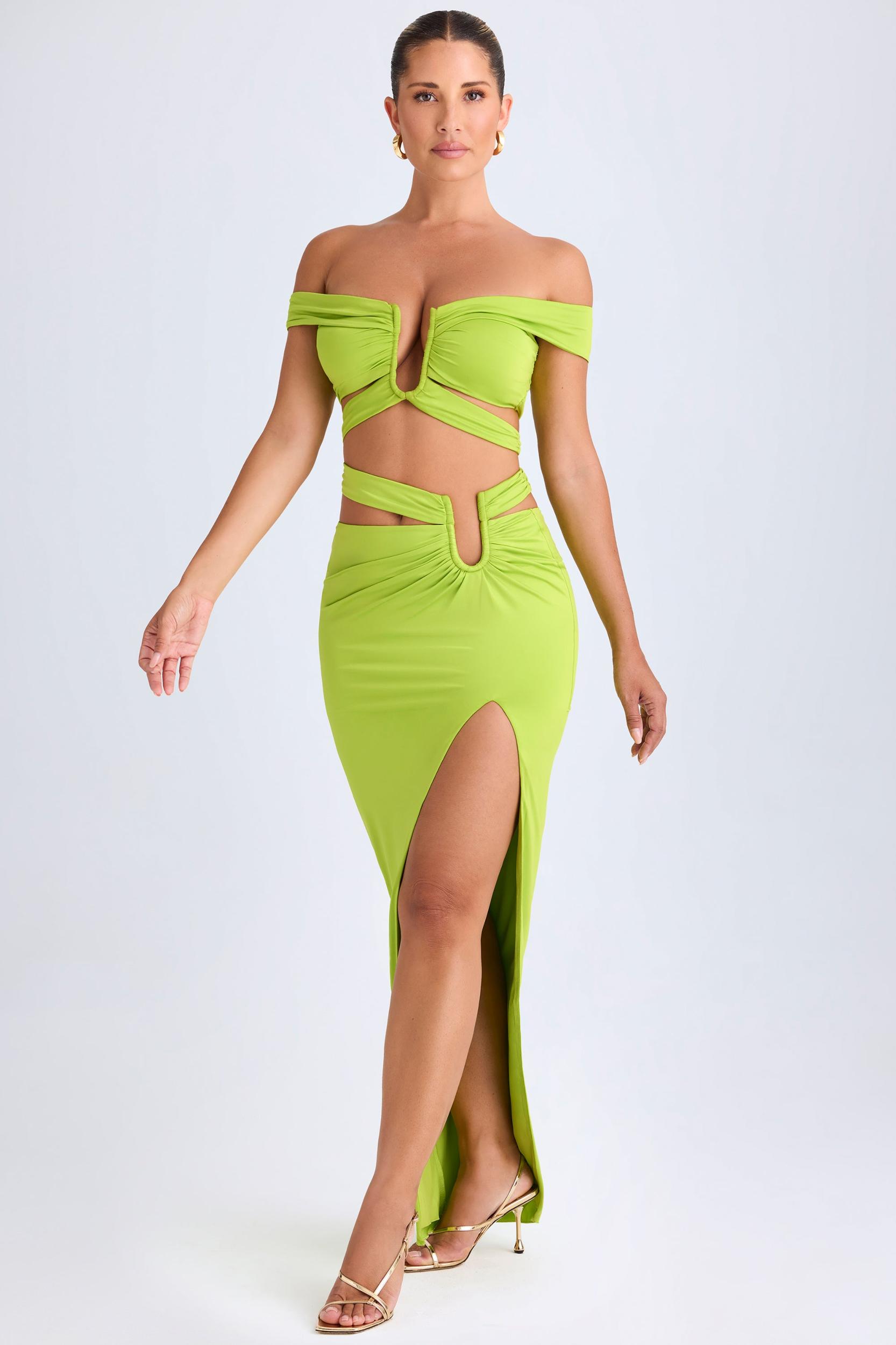 Cut-Out Off-Shoulder Crop Top in Lime Green Female Product Image