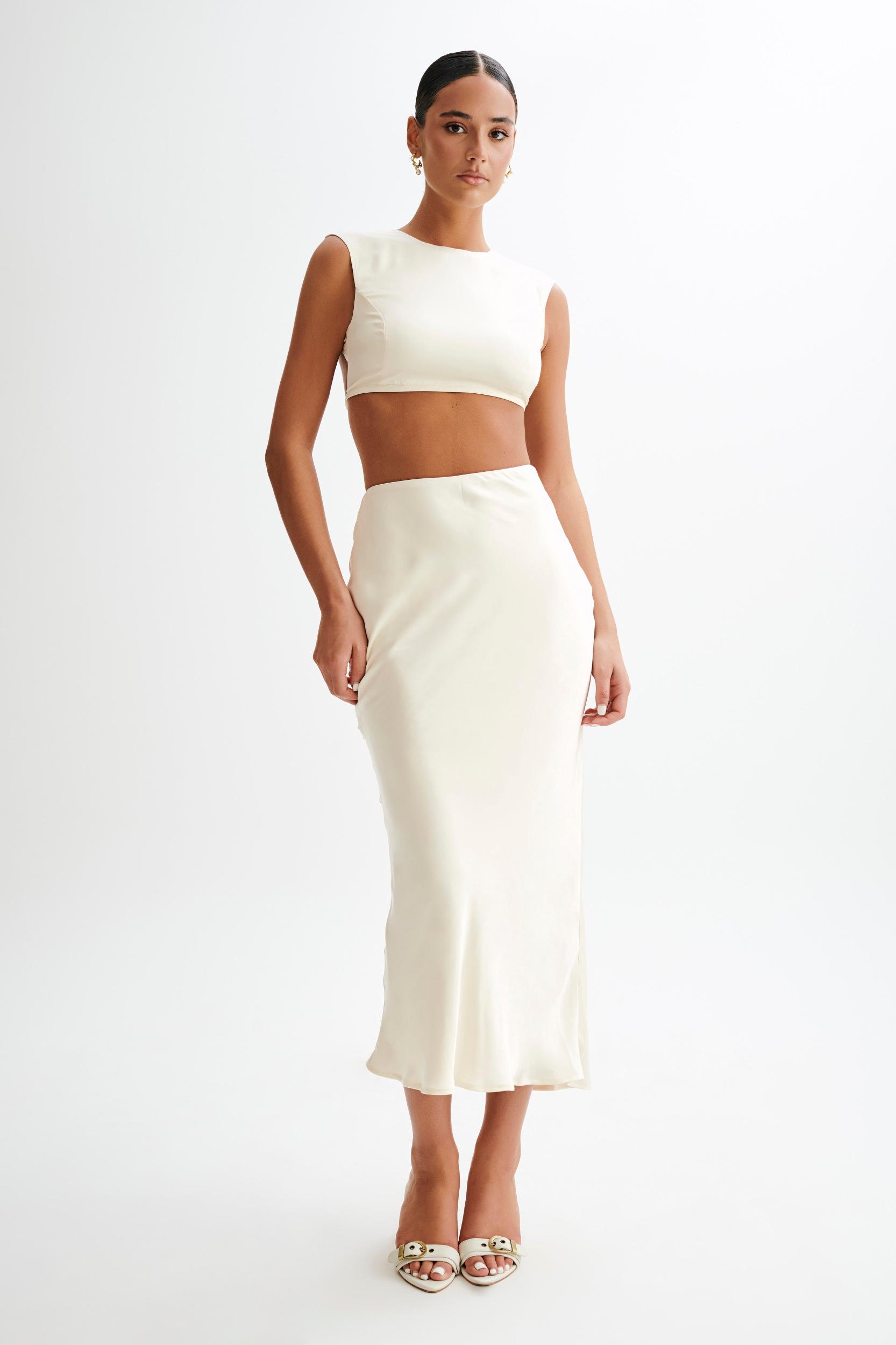 Viviana Satin Sleeveless Crop Top - Ivory Product Image