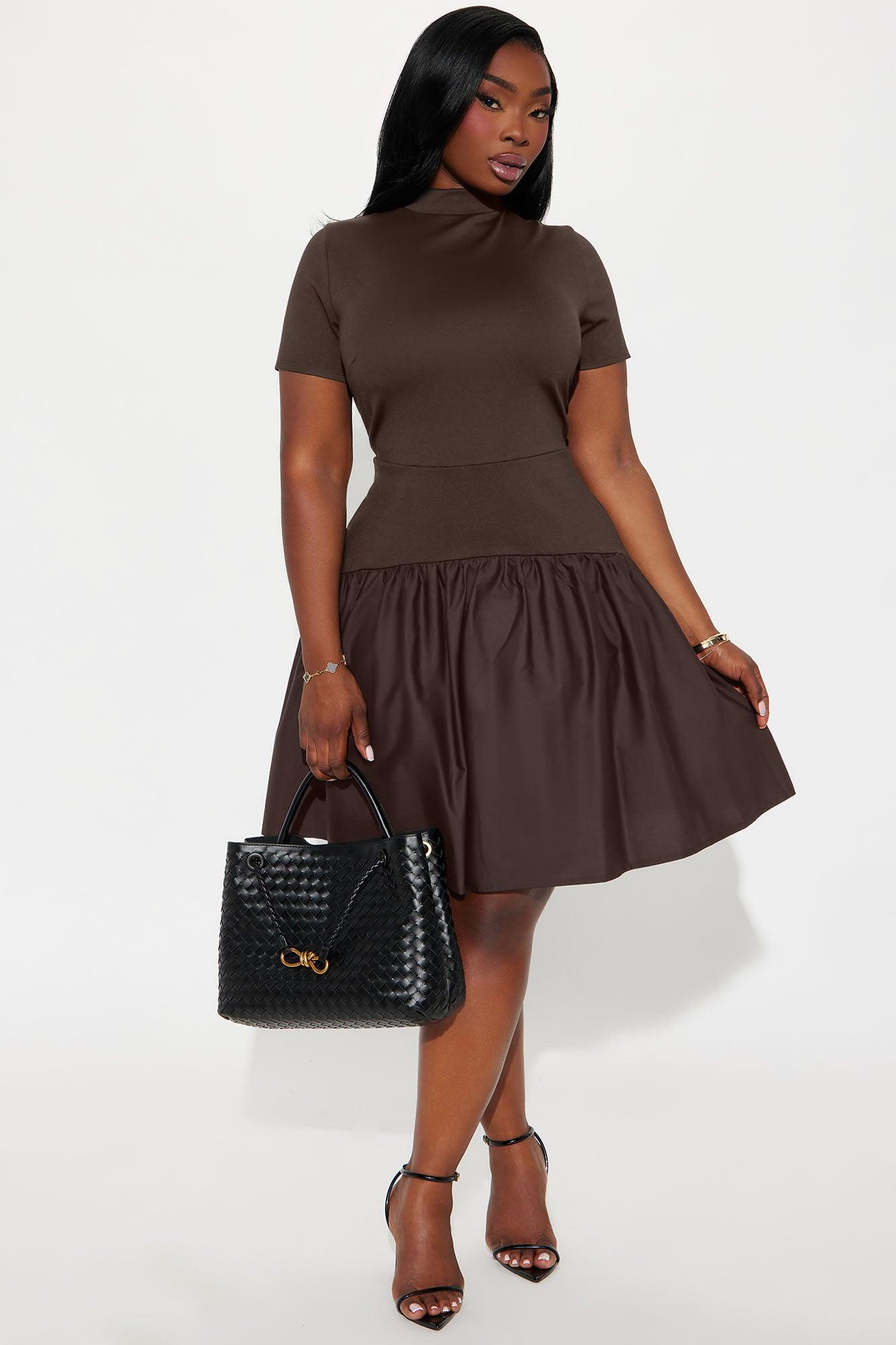Kennedy Short Sleeve Drop Waist Mini Dress - Chocolate Product Image
