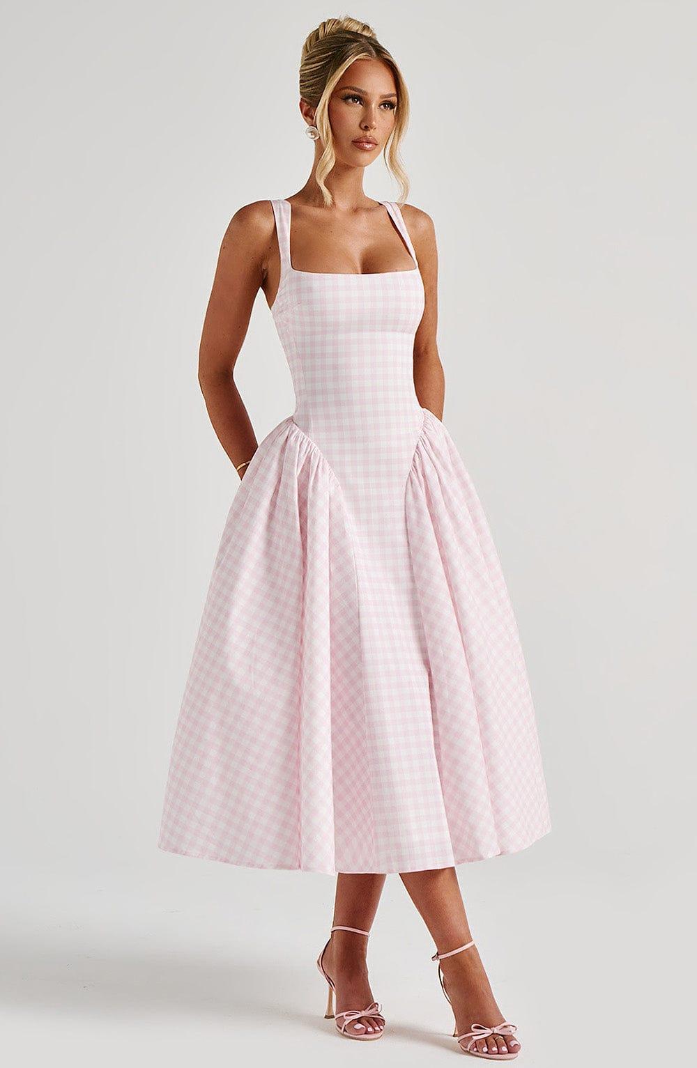 Sherrie Midi Dress - Blush Gingham Product Image