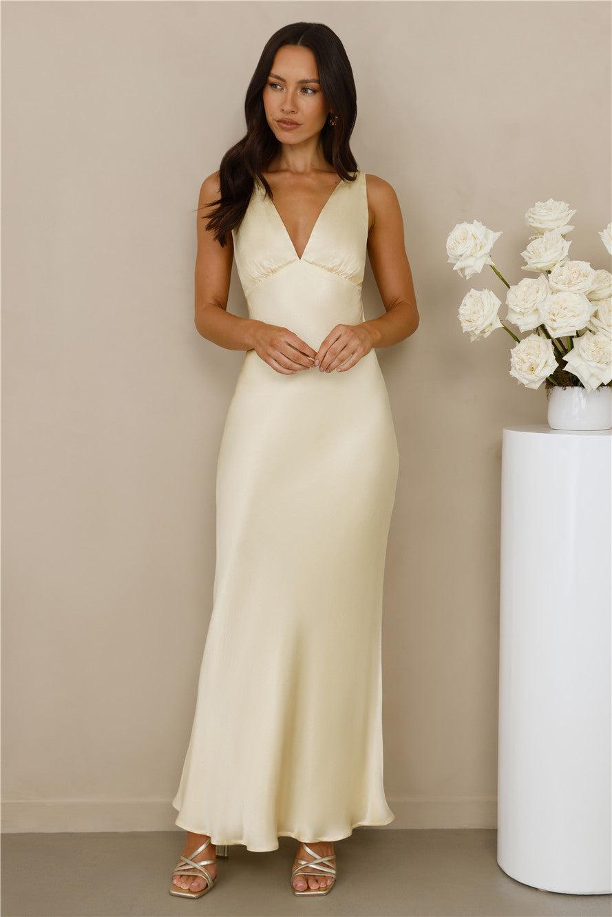 The Isabeau Satin Maxi Dress Yellow Product Image