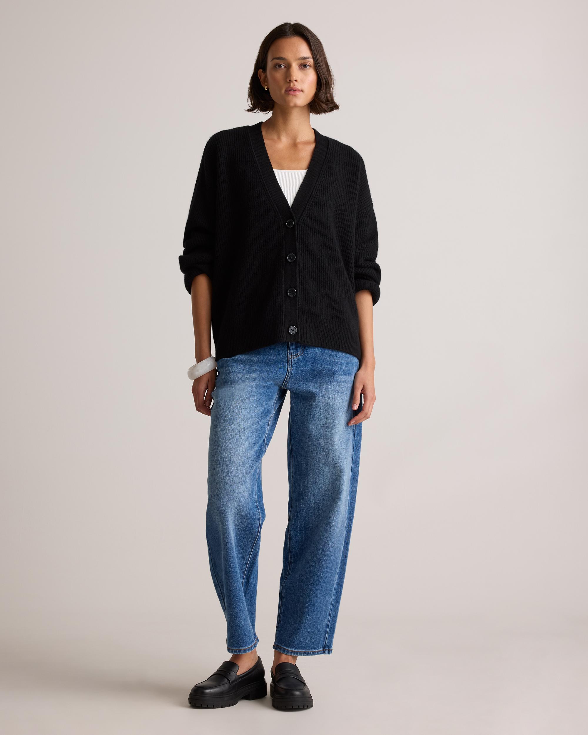 Quince | Women's Mongolian Cashmere Fisherman Boxy Cropped Cardigan Sweater Product Image