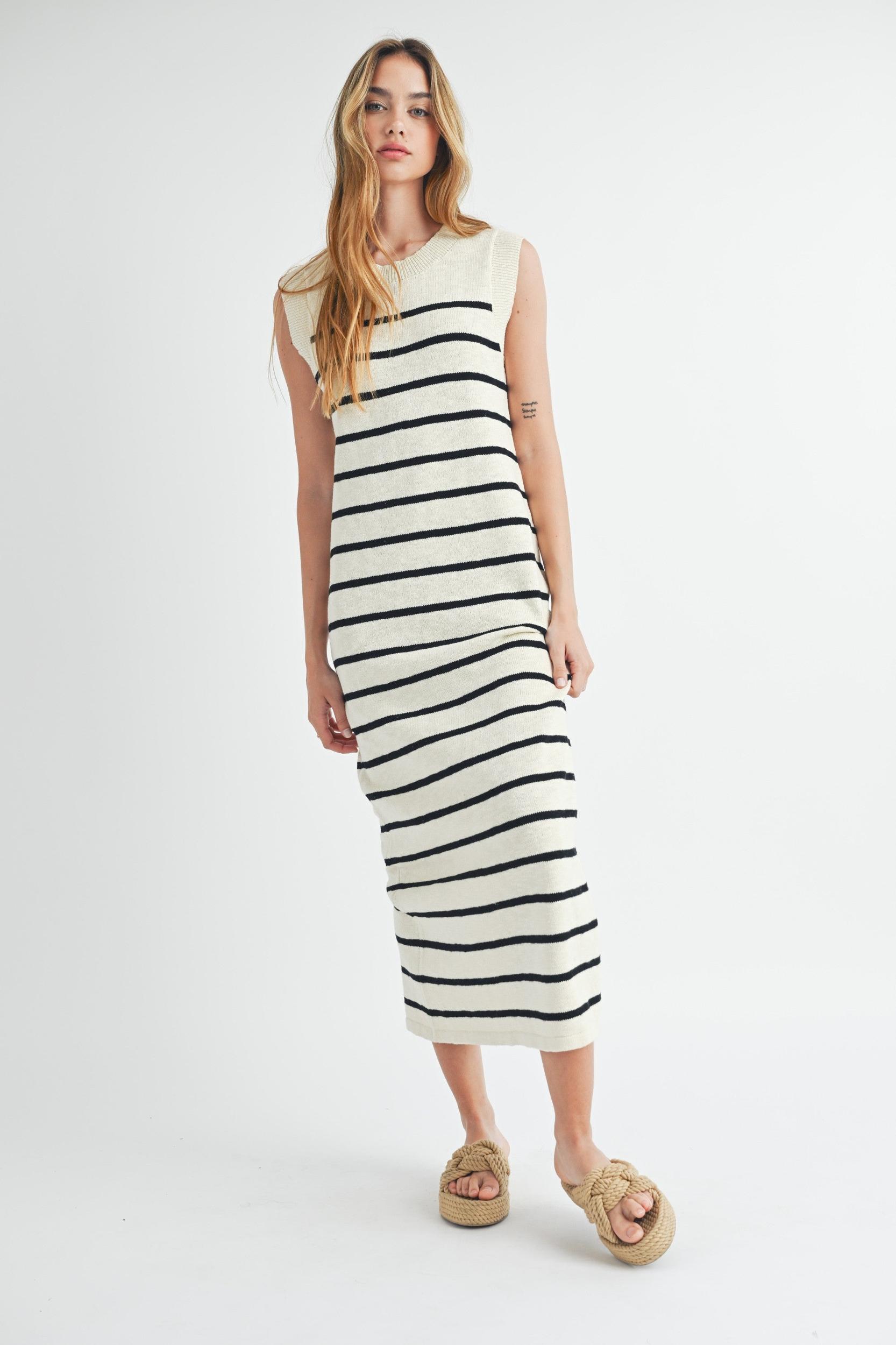 Sleeveless Stripe Sweater Maxi Dress Product Image