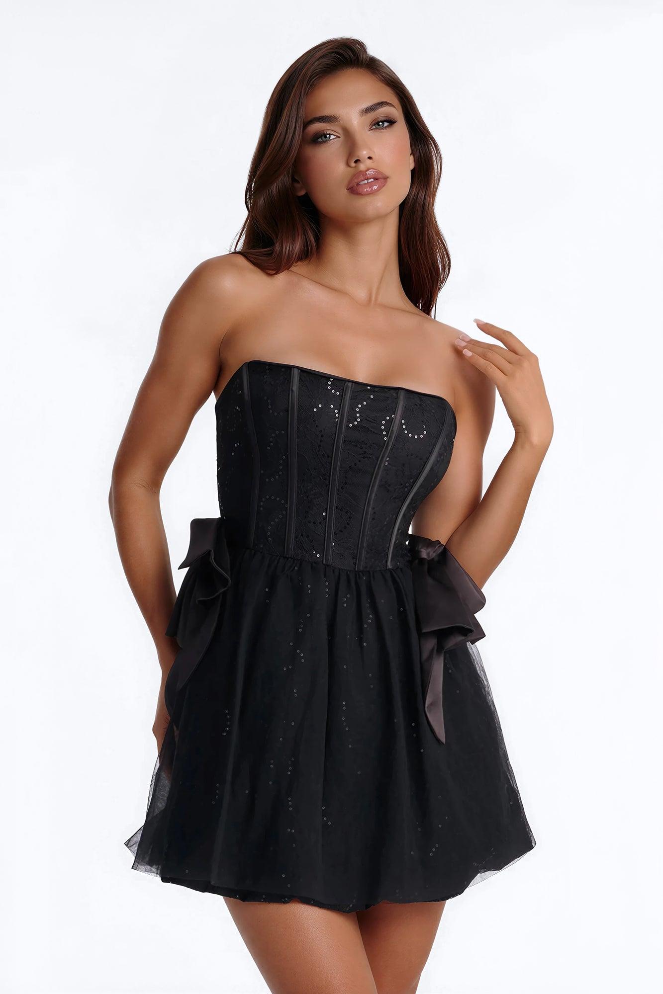 Rayna Embellished Lace Mini Dress - Black Female Product Image