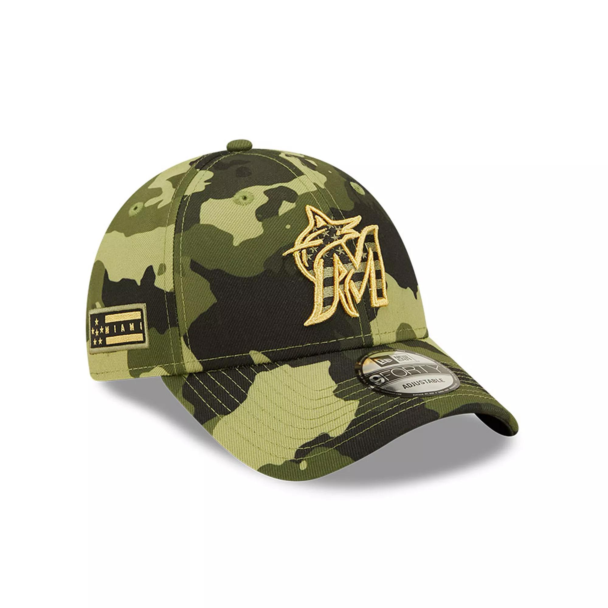 Men's New Era Camo Miami Marlins 2022 Armed Forces Day 9FORTY Snapback Adjustable Hat, Green Product Image