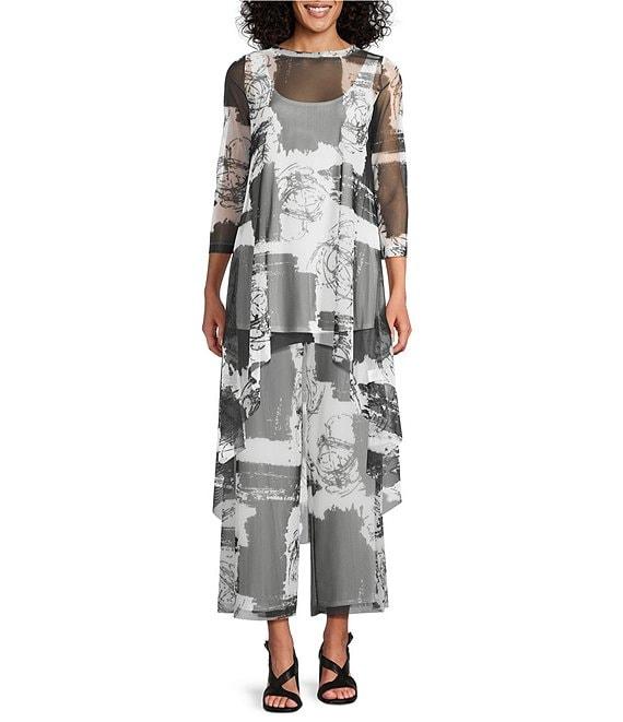 IC Collection Printed Mesh Elastic Waist Wide Leg Pull-On Coordinating Pants Product Image