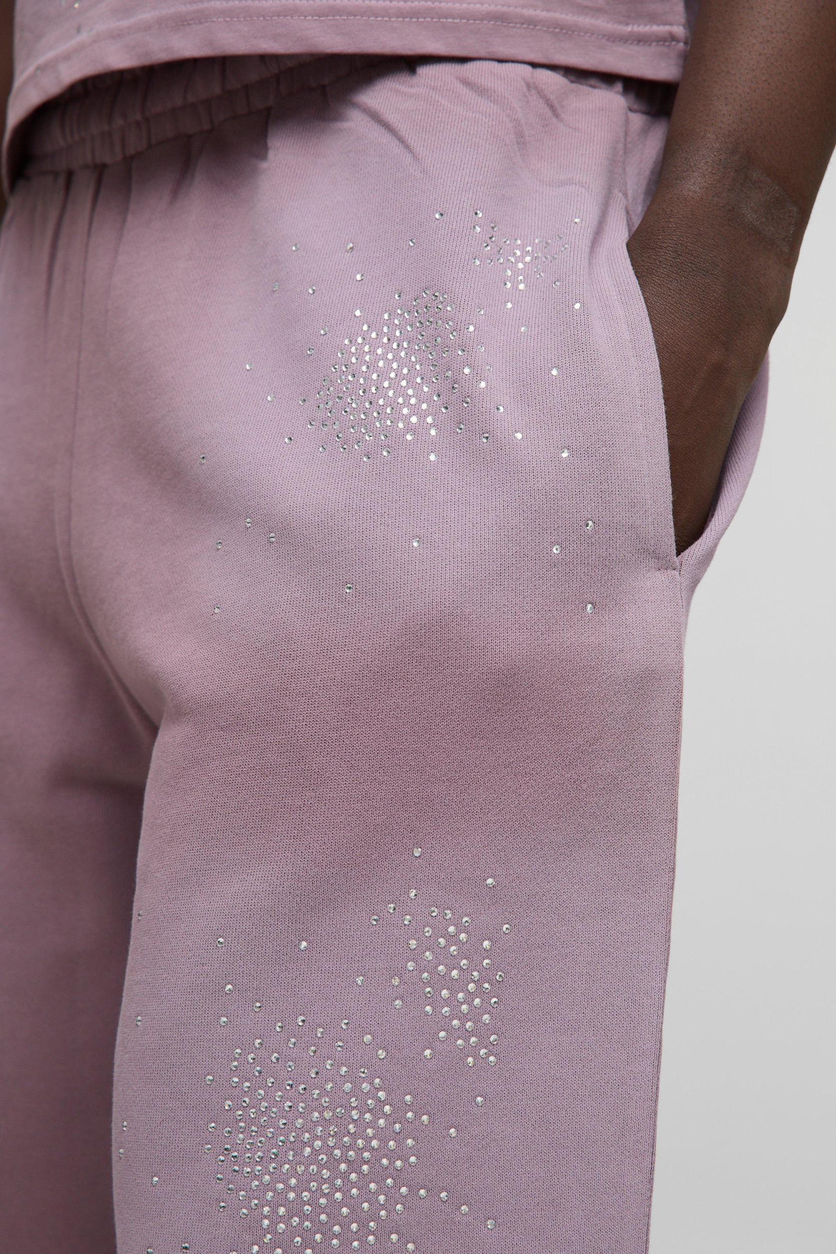 Oversized Washed Rhinestone Sweat Shorts | boohooMAN USA Product Image