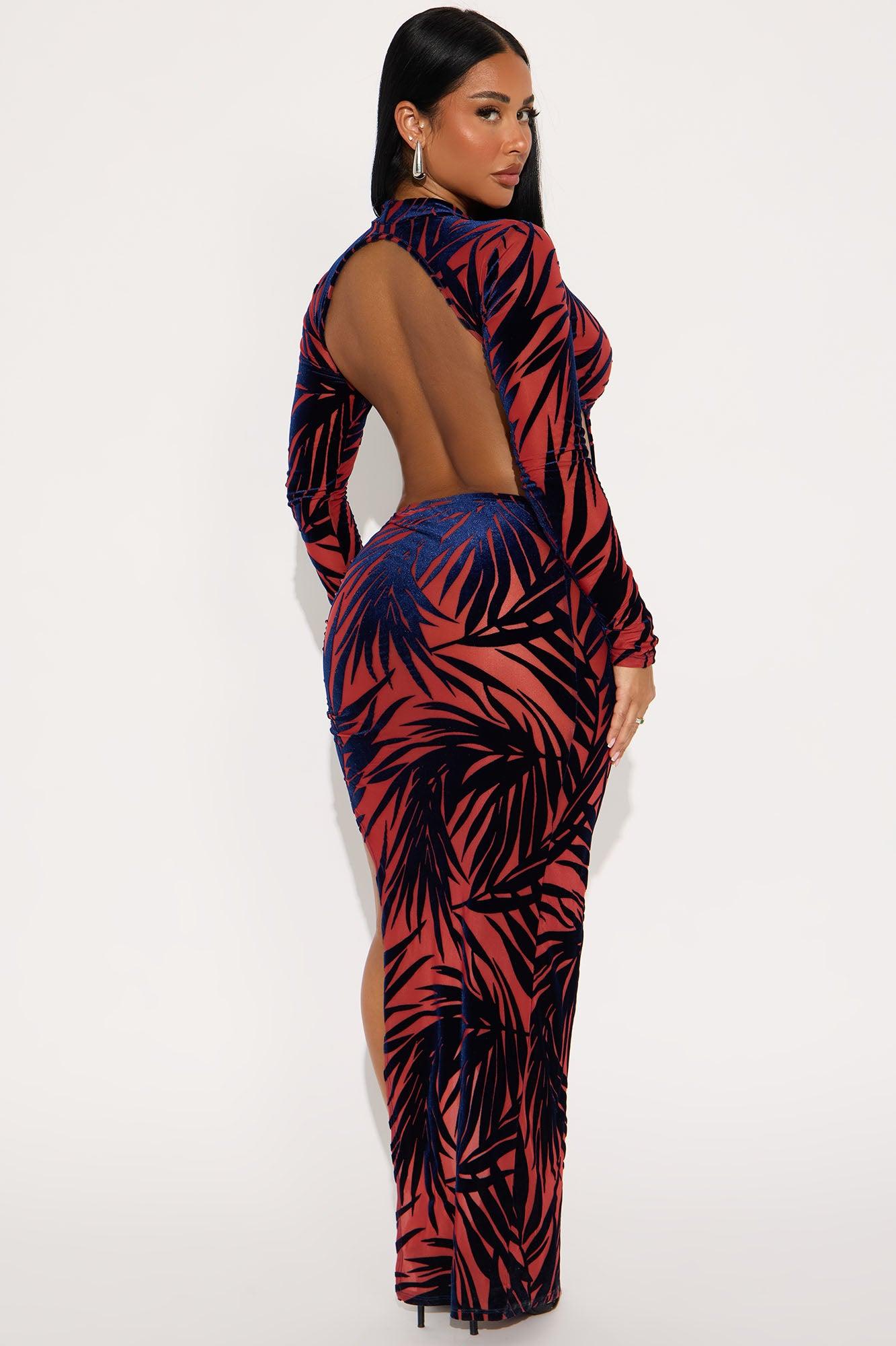 Bria Long Sleeve Backless Maxi Dress - Rust/combo Female Product Image