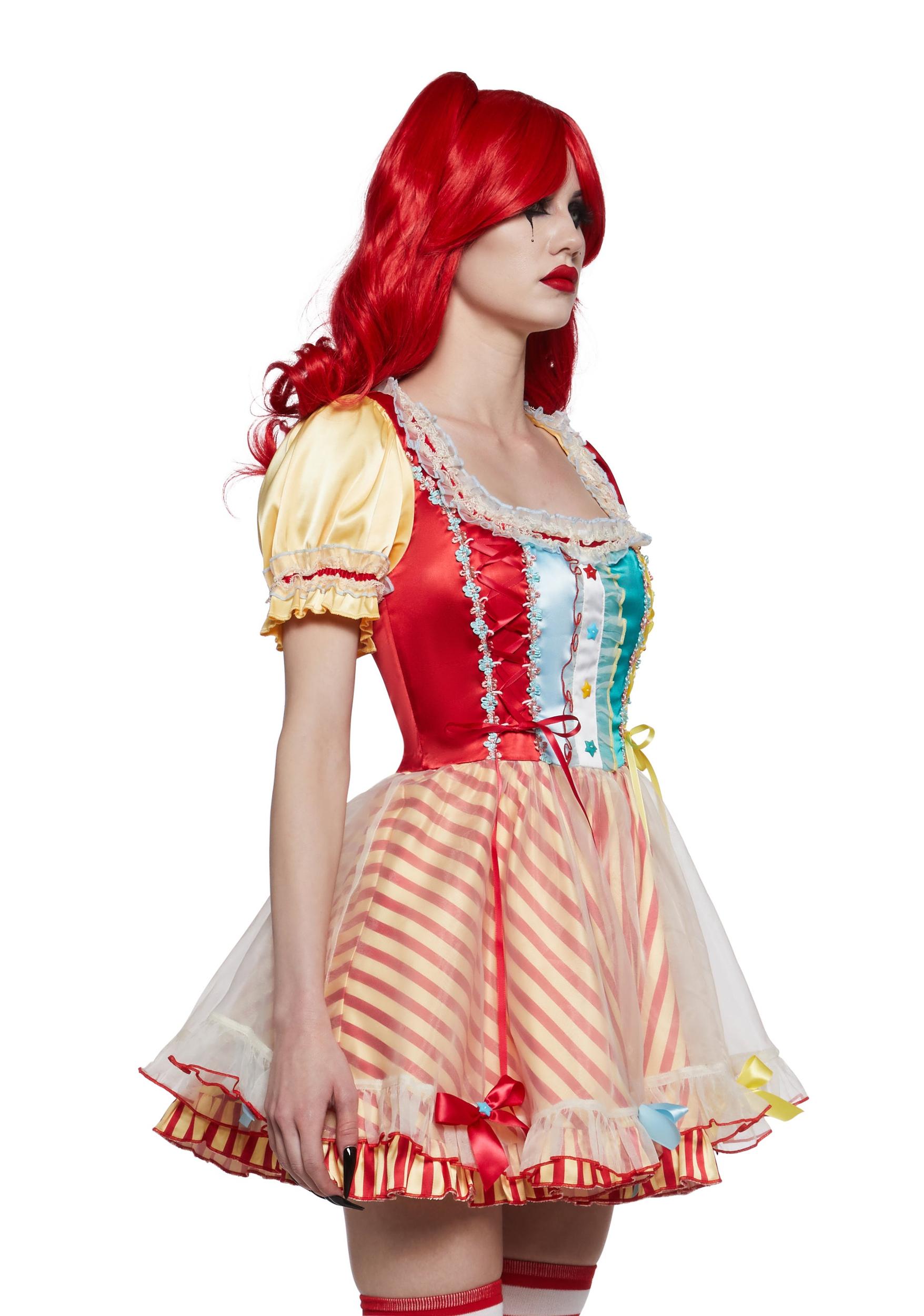Womens Sexy Scary Halloween Creepy Clown Costume Trickz N Treatz - Multi Product Image