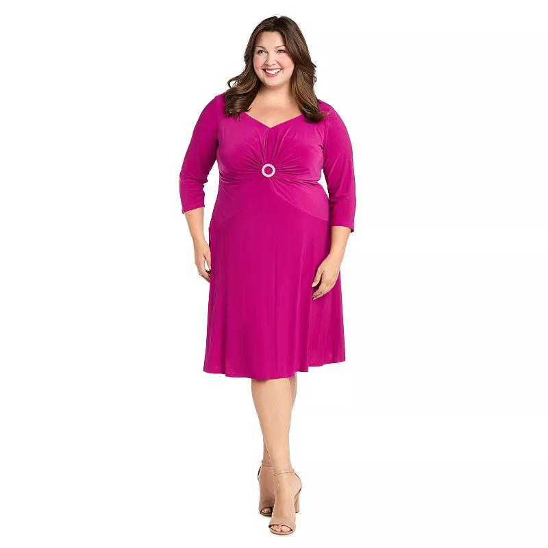 Plus Size R&M Richards Ruched O Ring Detail Fit and Flare Jersey Dress, Women's, Size: 22 W, Pink Product Image