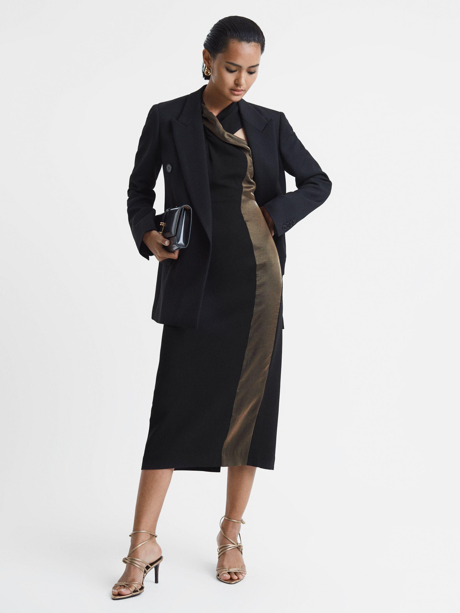 Metallic Stripe Bodycon Midi Dress in Black/Bronze Product Image