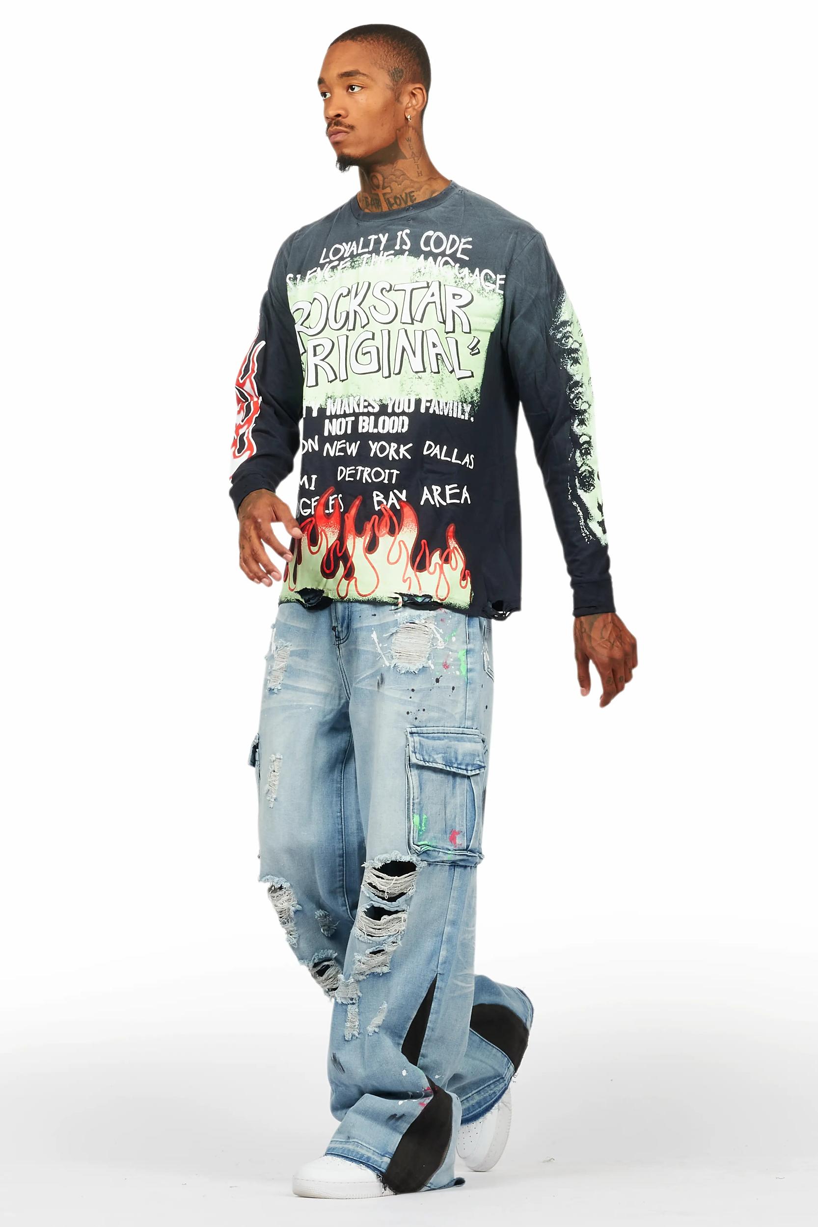 Beno Black/Blue Long Sleeve T-Shirt/Baggy Fit Jean Bundle Male Product Image