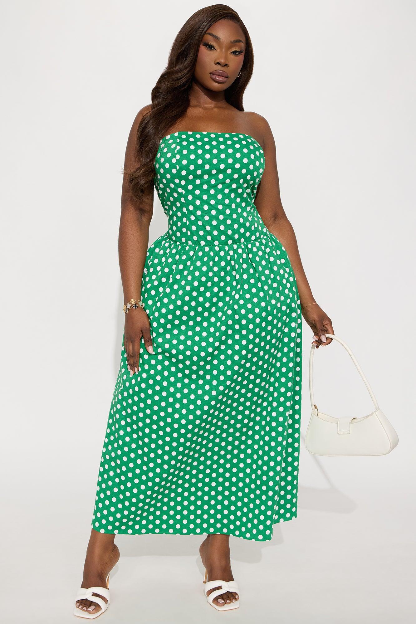 Ella Polka Dot Midi Dress - Green/combo Product Image