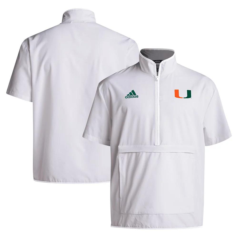 Men's adidas White Miami Hurricanes 2024 Coaches Sideline Half-Zip Short Sleeve Jacket, Size: Medium Product Image