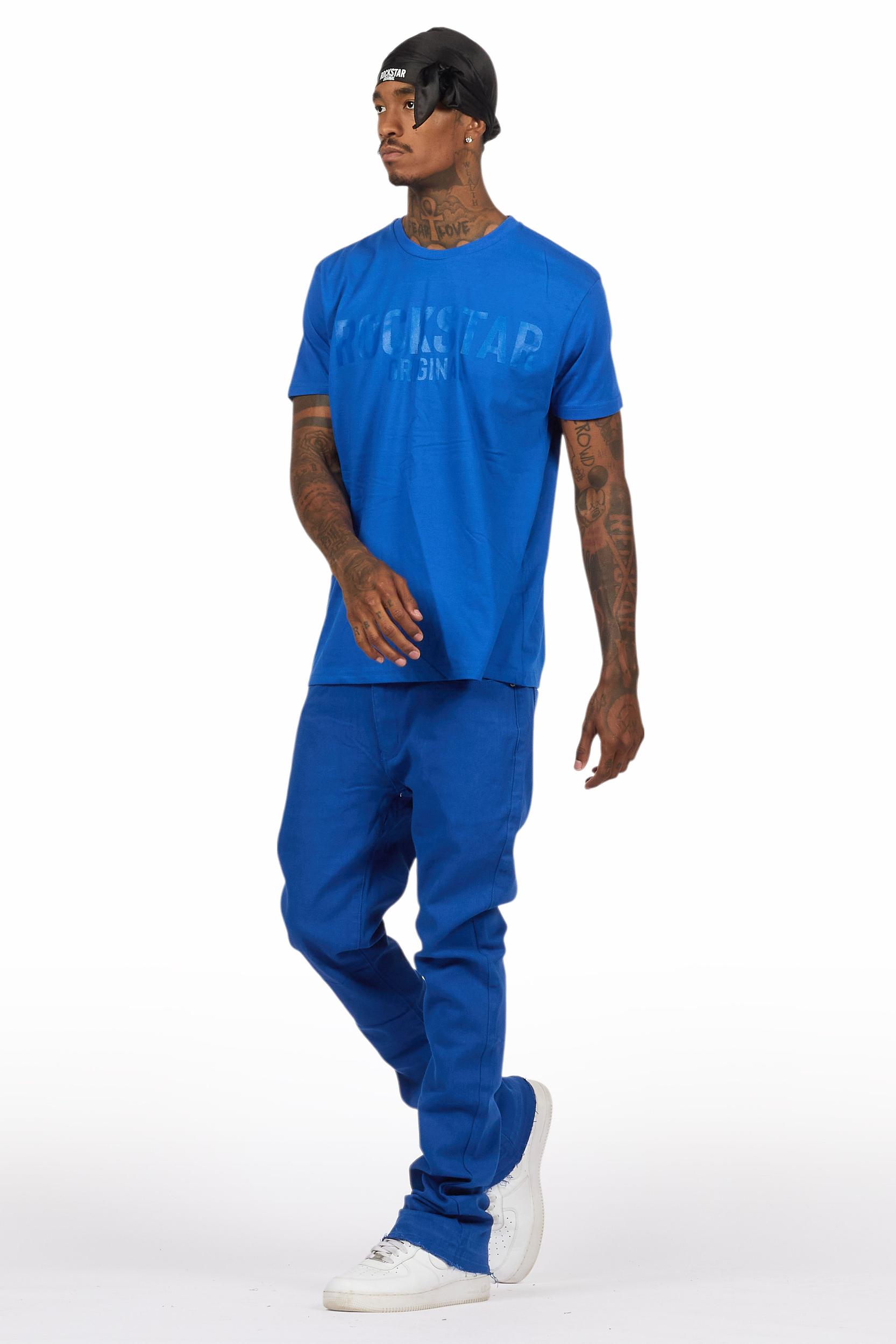 Sana Royal Blue T-Shirt/Dag Stacked Flare Jean Set Male Product Image