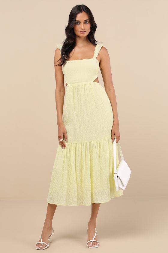 Dreamiest Darling Yellow Smocked Tie-Back Tiered Midi Dress Product Image