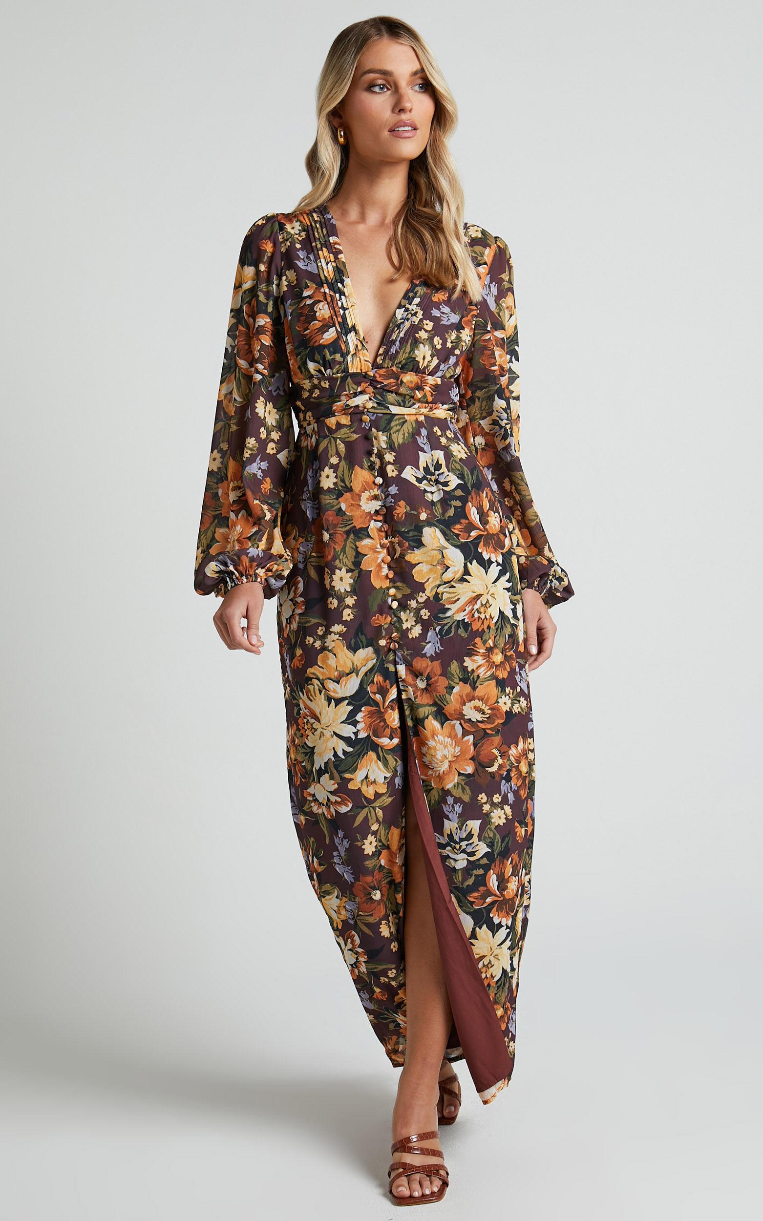 Lorelei Maxi Dress - V Neck Balloon Sleeve Dress in Indulgent Bloom Product Image