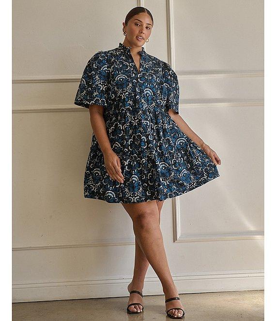Sugarlips Plus Size Mini Floral Printed Short Sleeve A-Line Dress Product Image