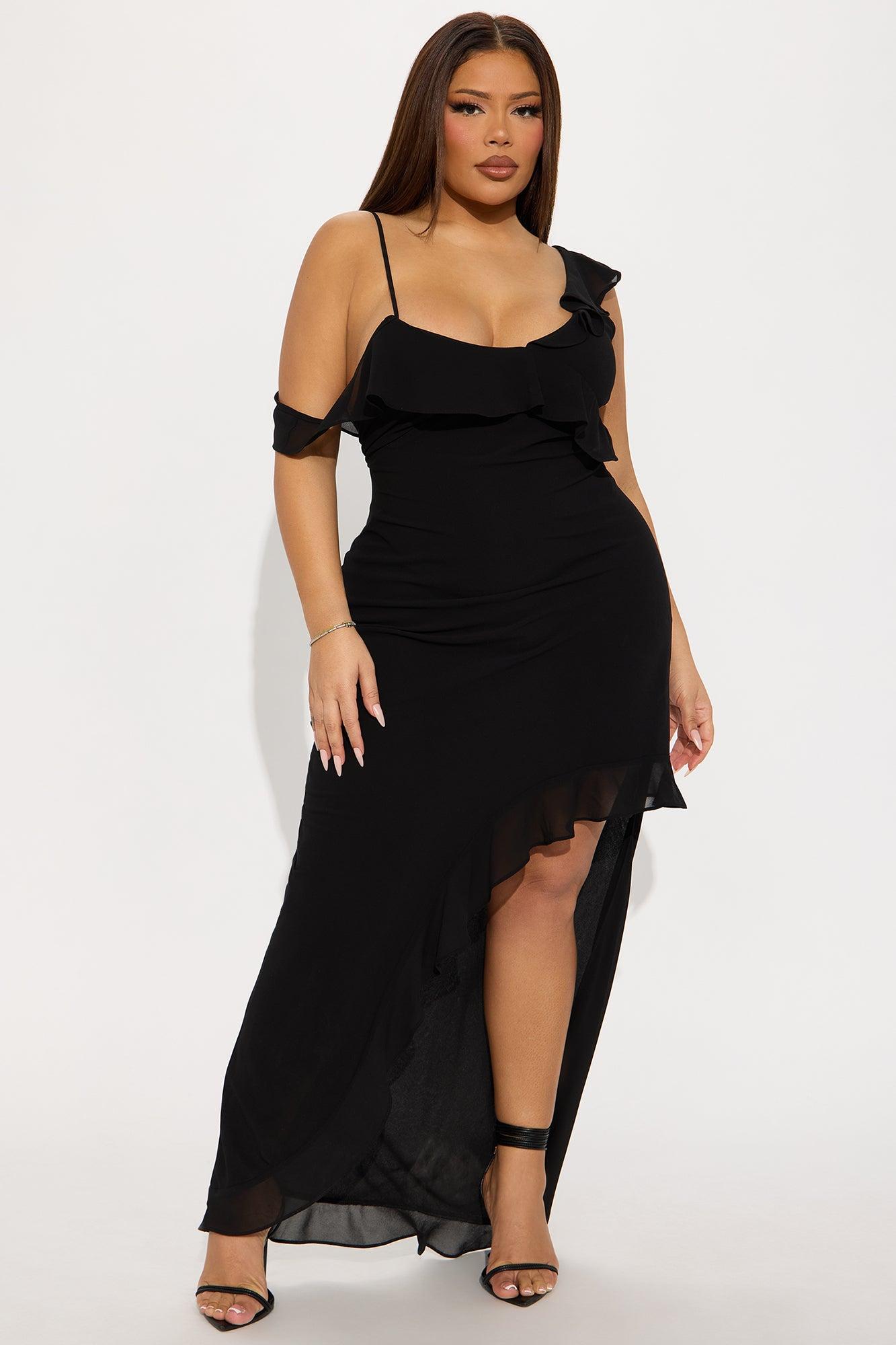 Barbara Asymmetrical Maxi Dress - Black Product Image