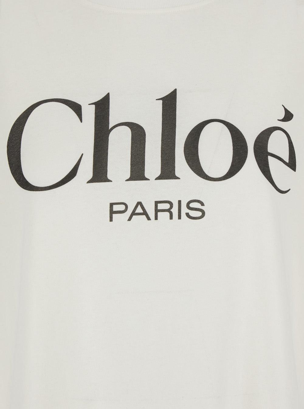 CHLOÉ White Crewneck T-shirt With Logo Print On The Front In Cotton Woman Product Image