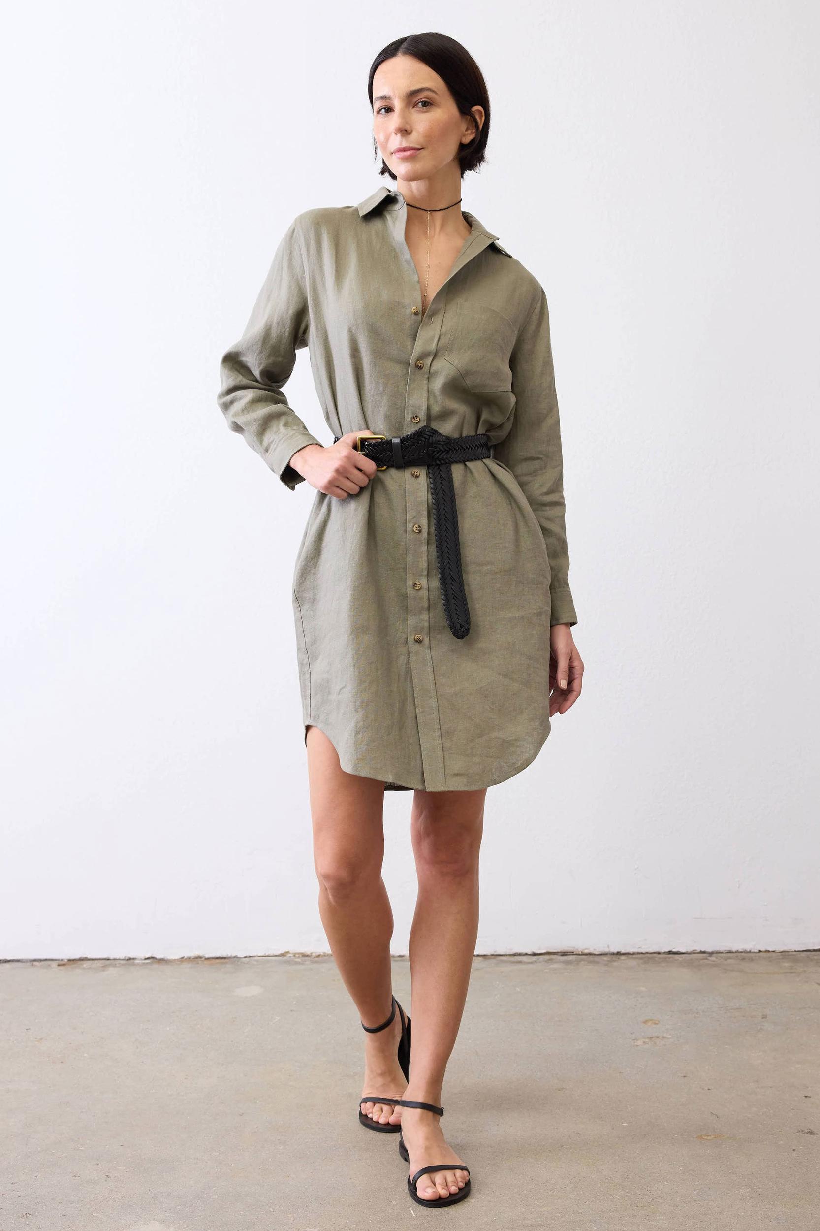 Linen Button Down Shirt Dress Product Image