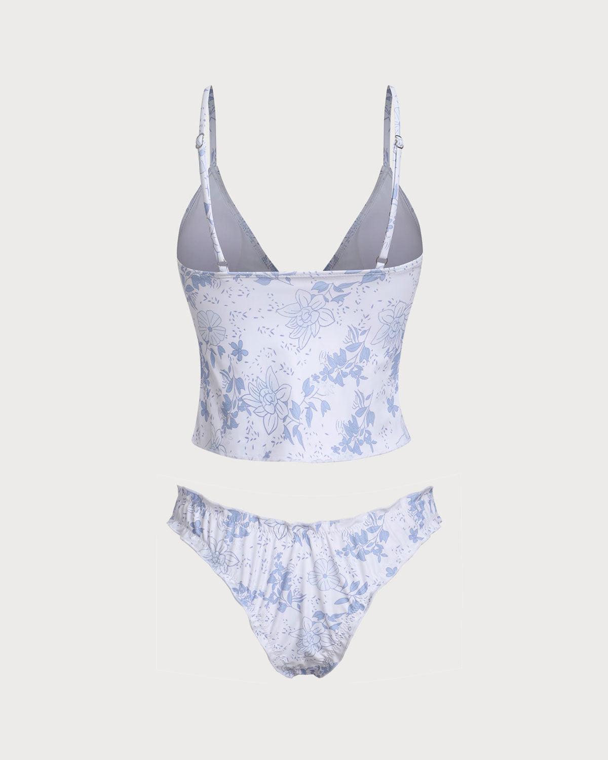 Blue Floral Tie Front Tankini Set Product Image