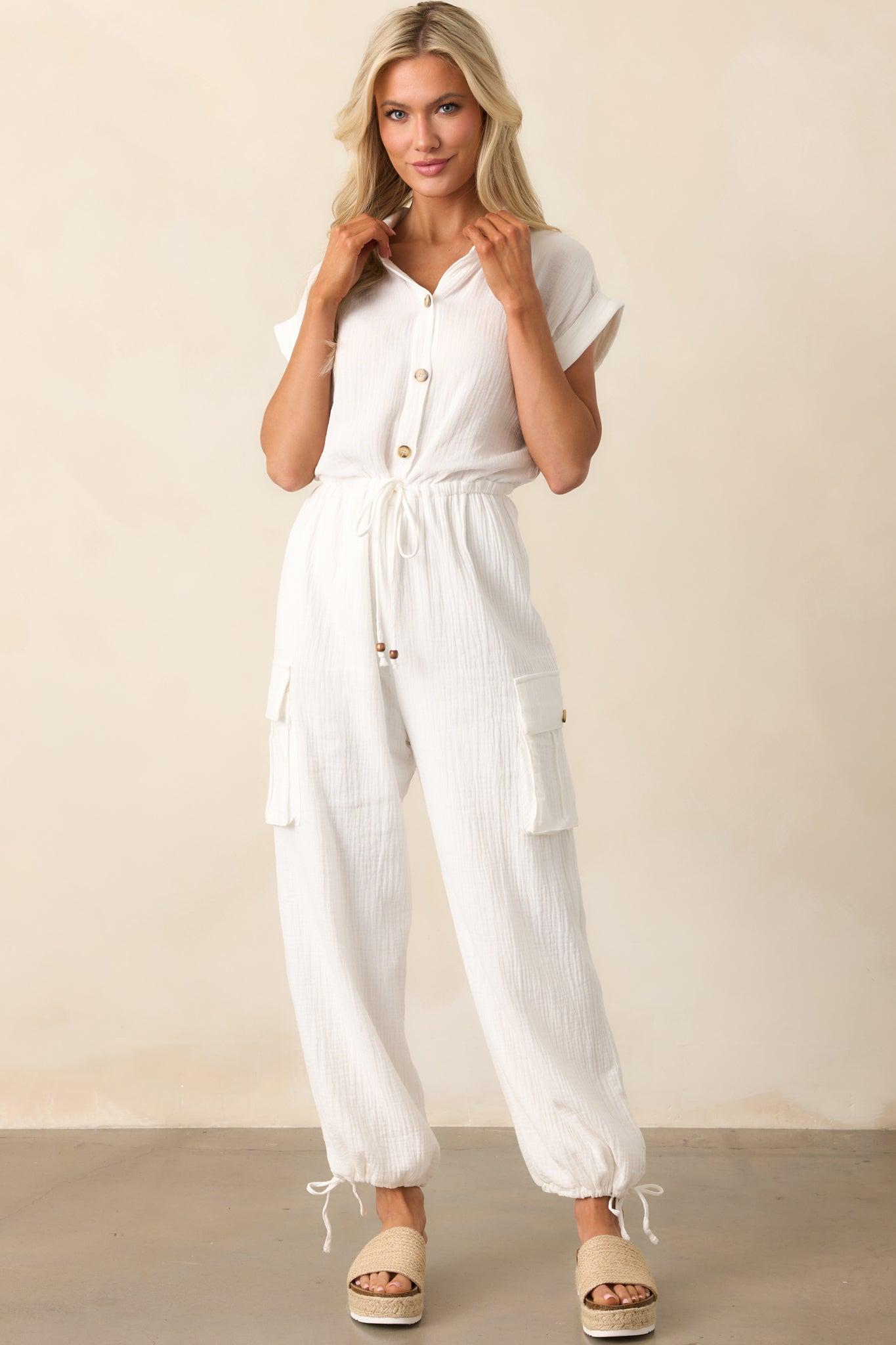 Skyline Soiree Ivory Cotton Gauze Jumpsuit Product Image
