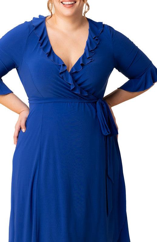Cobalt Blue Barcelona Midi Wrap Dress - Plus Product Image