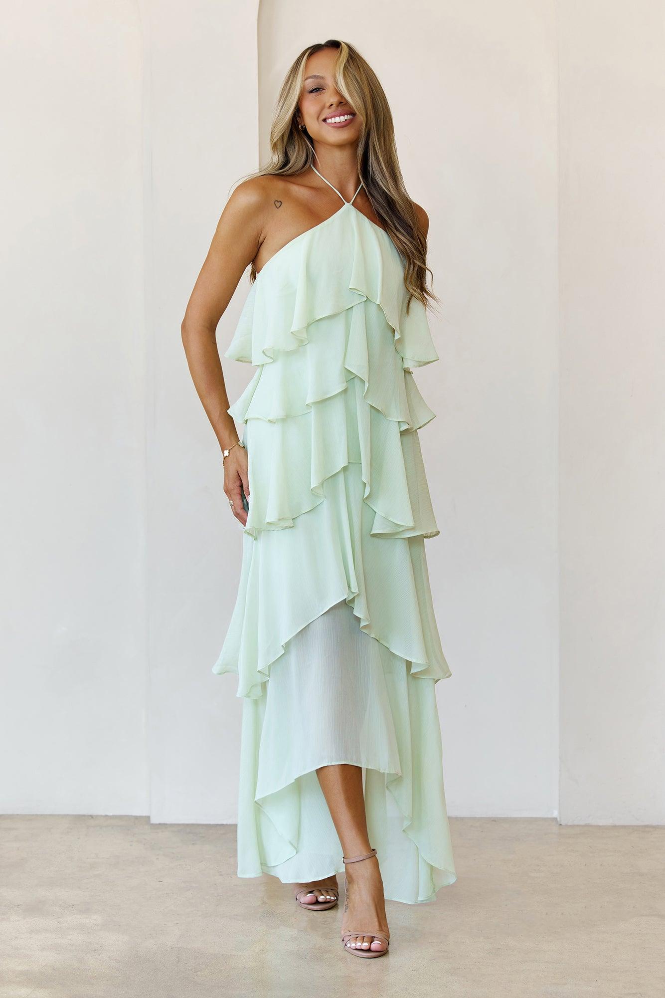 Santorini Breeze Halter Maxi Dress Lime Product Image