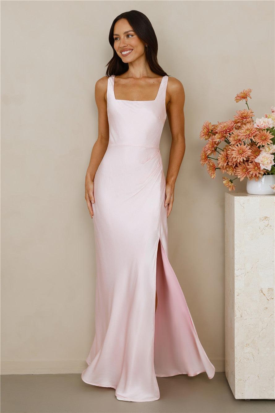 The Evelina Satin Maxi Dress Pink Product Image