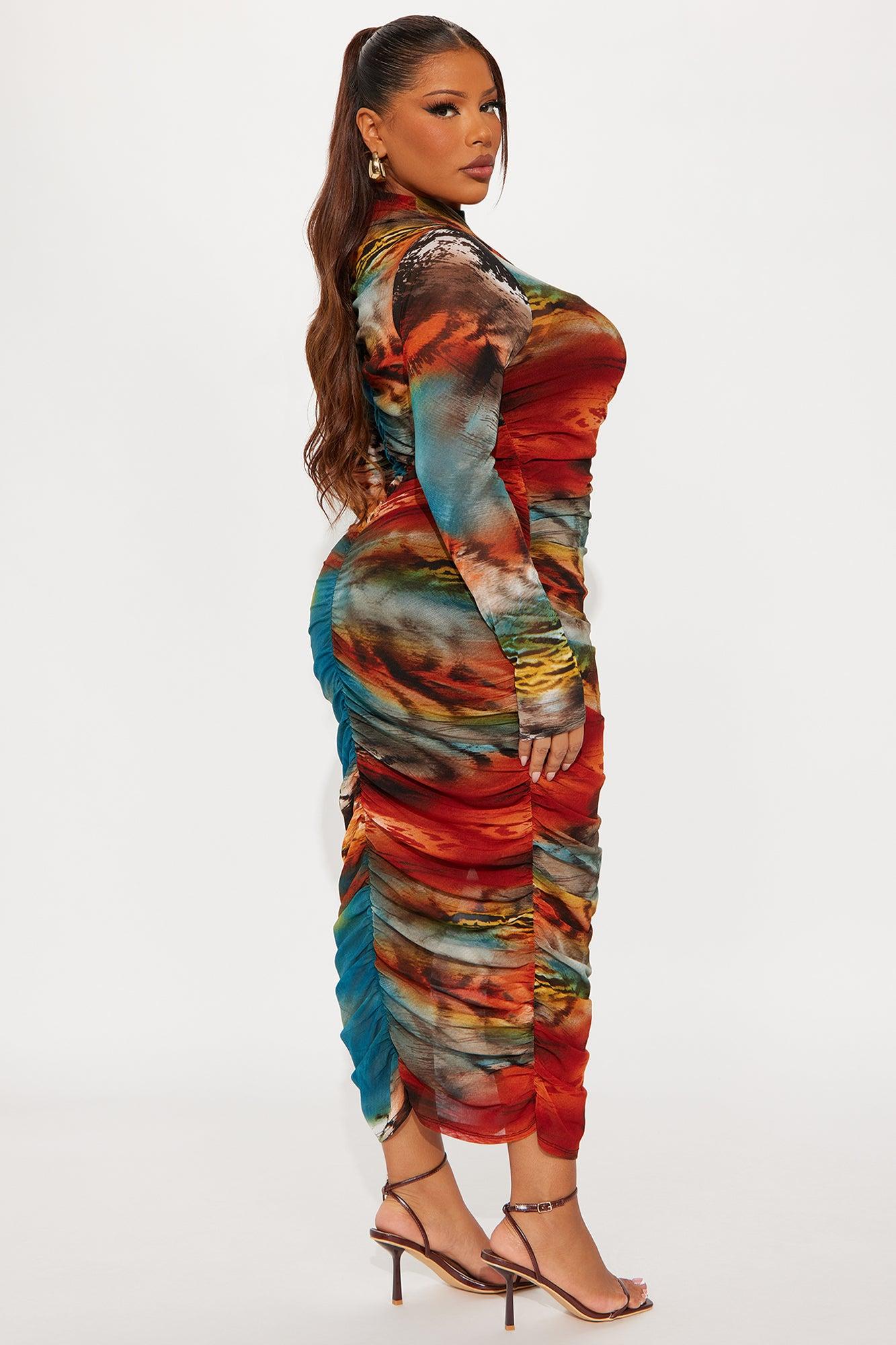 Marlena Mesh Ruched Midi Dress - Multi Color Female Product Image