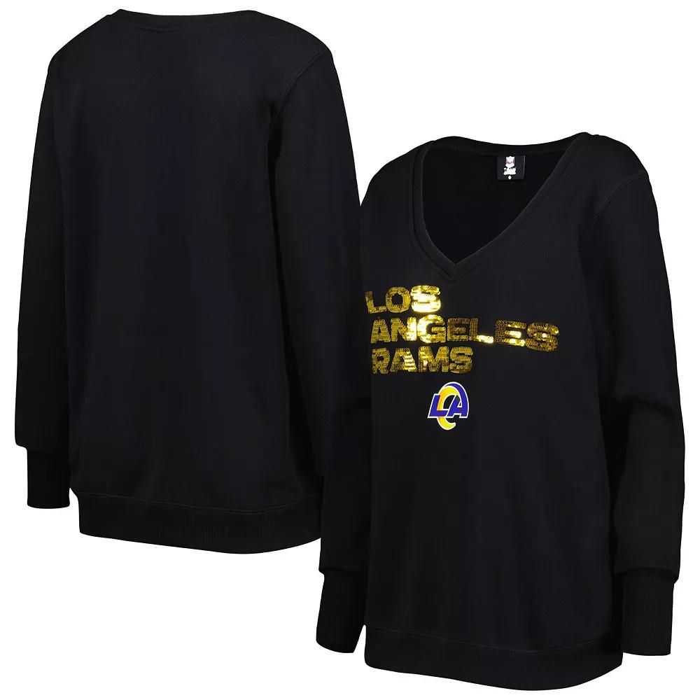 Women's Cuce Black Los Angeles Rams Sequin Logo V-Neck Pullover Sweatshirt, Size: XL Product Image