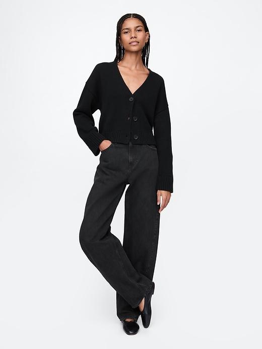 100% Cotton V-Neck Crop Cardigan Product Image